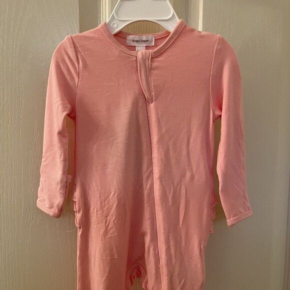 Angel Dear Pink Ruffle Zipper Footie Sleeper Bamboo Size 3-6 Months NWT - Picture 2 of 8